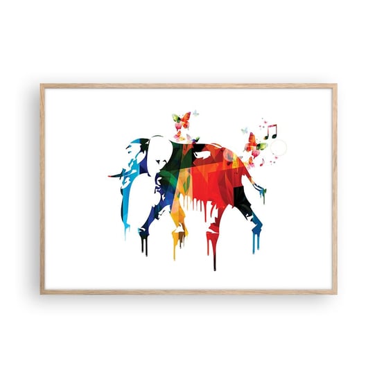 Obraz - Plakat - Tańczyć każdy może - 100x70cm - Abstrakcja Słoń Motyl - Foto Plakaty w ramie koloru jasny dąb do Salonu Sypialni ARTTOR ARTTOR