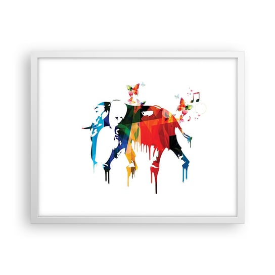 Obraz - Plakat - Tańczyć każdy może - 50x40cm - Abstrakcja Słoń Motyl - Foto Plakaty w ramie koloru białego do Salonu Sypialni ARTTOR ARTTOR