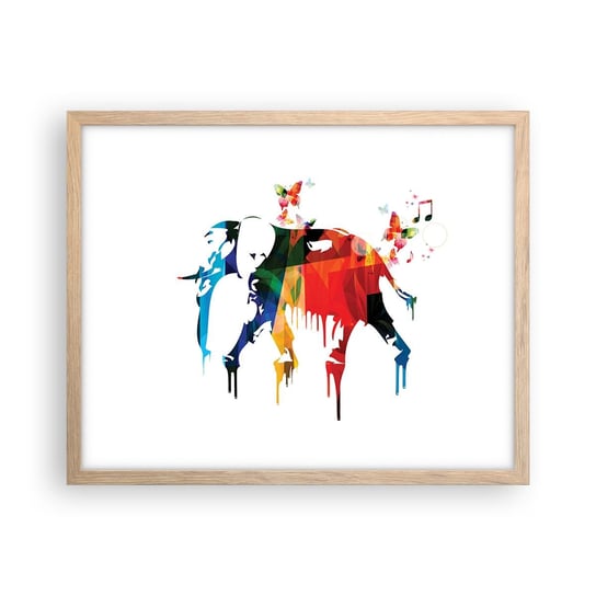 Obraz - Plakat - Tańczyć każdy może - 50x40cm - Abstrakcja Słoń Motyl - Foto Plakaty w ramie koloru jasny dąb do Salonu Sypialni ARTTOR ARTTOR
