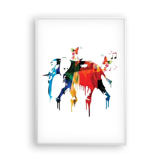 Obraz - Plakat - Tańczyć każdy może - 70x100cm - Abstrakcja Słoń Motyl - Foto Plakaty w ramie koloru białego do Salonu Sypialni ARTTOR ARTTOR