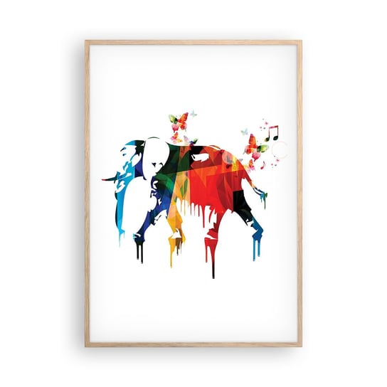 Obraz - Plakat - Tańczyć każdy może - 70x100cm - Abstrakcja Słoń Motyl - Foto Plakaty w ramie koloru jasny dąb do Salonu Sypialni ARTTOR ARTTOR