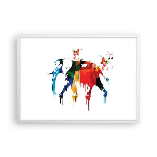 Obraz - Plakat - Tańczyć każdy może - 70x50cm - Abstrakcja Słoń Motyl - Nowoczesny modny obraz Plakat rama biała ARTTOR ARTTOR