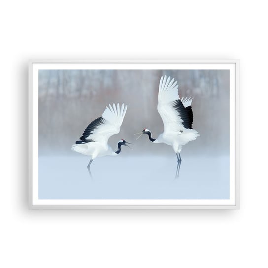 Obraz - Plakat - Taniec we mgle - 100x70cm - Zima Ptak Natura - Foto Plakaty w ramie koloru białego do Salonu Sypialni ARTTOR ARTTOR