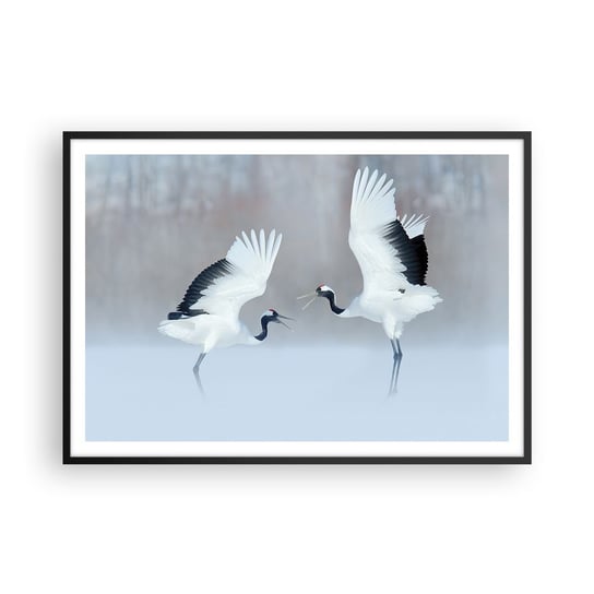 Obraz - Plakat - Taniec we mgle - 100x70cm - Zima Ptak Natura - Foto Plakaty w ramie koloru czarnego do Salonu Sypialni ARTTOR ARTTOR