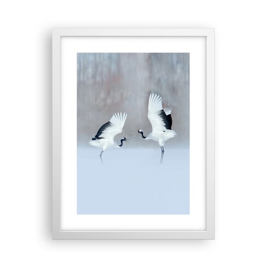 Obraz - Plakat - Taniec we mgle - 30x40cm - Zima Ptak Natura - Foto Plakaty na ścianę w ramie białej - Plakat do Salonu Sypialni ARTTOR ARTTOR