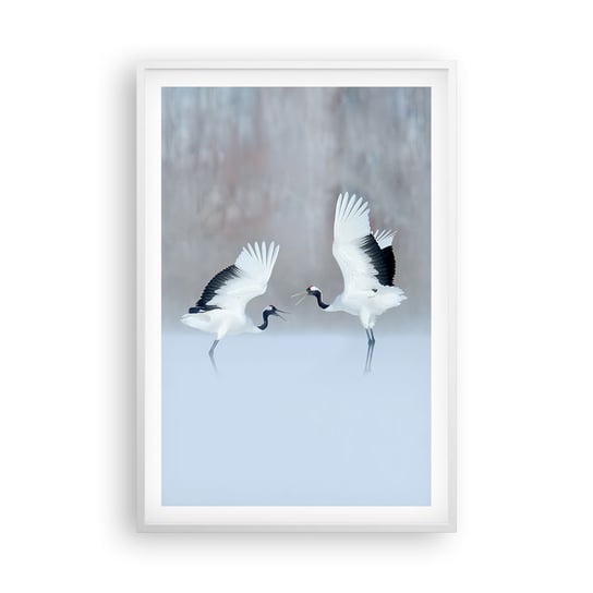 Obraz - Plakat - Taniec we mgle - 61x91cm - Zima Ptak Natura - Foto Plakaty na ścianę w ramie białej - Plakat do Salonu Sypialni ARTTOR ARTTOR