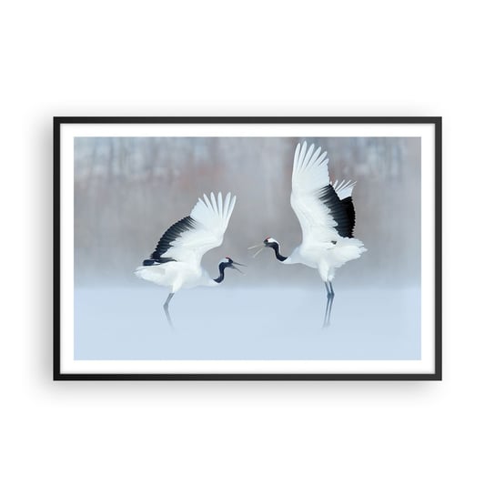 Obraz - Plakat - Taniec we mgle - 91x61cm - Zima Ptak Natura - Foto Plakaty na ścianę w czarnej ramie - Plakat do Salonu Sypialni ARTTOR ARTTOR