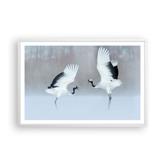Obraz - Plakat - Taniec we mgle - 91x61cm - Zima Ptak Natura - Foto Plakaty na ścianę w ramie białej - Plakat do Salonu Sypialni ARTTOR ARTTOR