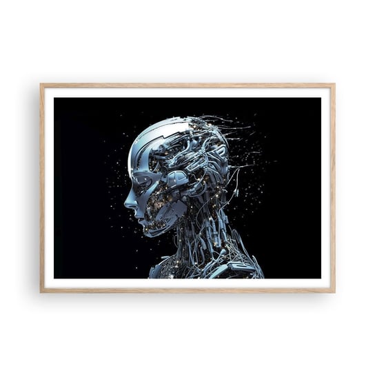 Obraz - Plakat - Technologia jest kobietą - 100x70cm - Sztuczna Inteligencja Robot Przyszłość - Foto Plakaty w ramie koloru jasny dąb do Salonu Sypialni ARTTOR ARTTOR