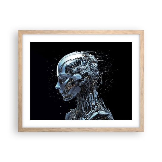 Obraz - Plakat - Technologia jest kobietą - 50x40cm - Sztuczna Inteligencja Robot Przyszłość - Foto Plakaty w ramie koloru jasny dąb do Salonu Sypialni ARTTOR ARTTOR