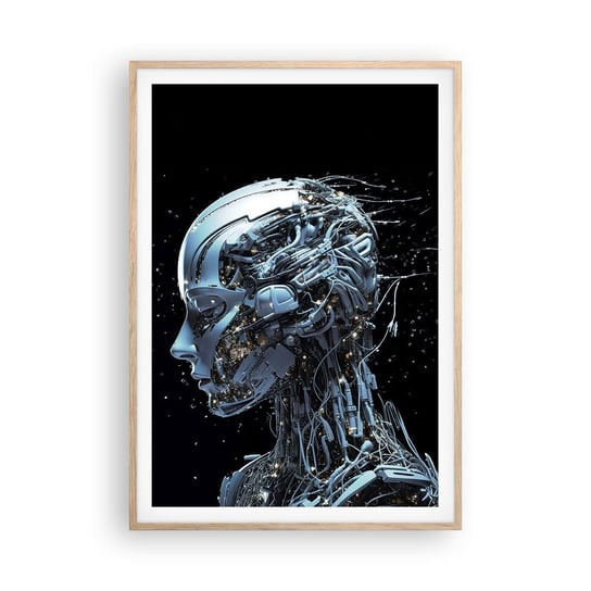Obraz - Plakat - Technologia jest kobietą - 70x100cm - Sztuczna Inteligencja Robot Przyszłość - Foto Plakaty w ramie koloru jasny dąb do Salonu Sypialni ARTTOR ARTTOR