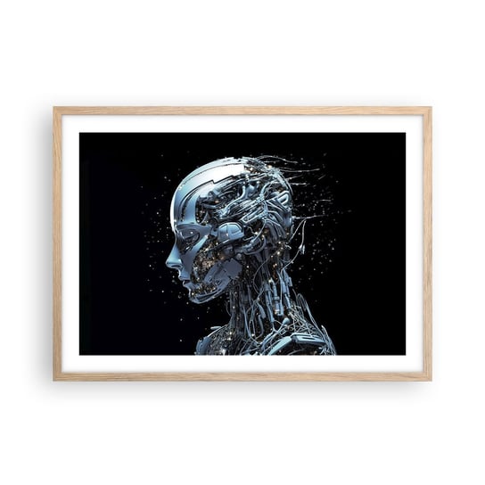 Obraz - Plakat - Technologia jest kobietą - 70x50cm - Sztuczna Inteligencja Robot Przyszłość - Nowoczesny modny obraz Plakat rama jasny dąb ARTTOR ARTTOR