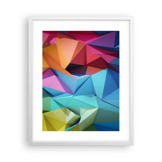 Obraz - Plakat - Tęczowe origami - 40x50cm - Abstrakcja 3D Grafika - Foto Plakaty w ramie koloru białego do Salonu Sypialni ARTTOR ARTTOR