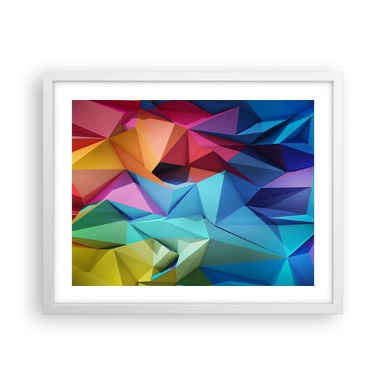 Obraz - Plakat - Tęczowe origami - 50x40cm - Abstrakcja 3D Grafika - Foto Plakaty w ramie koloru białego do Salonu Sypialni ARTTOR ARTTOR