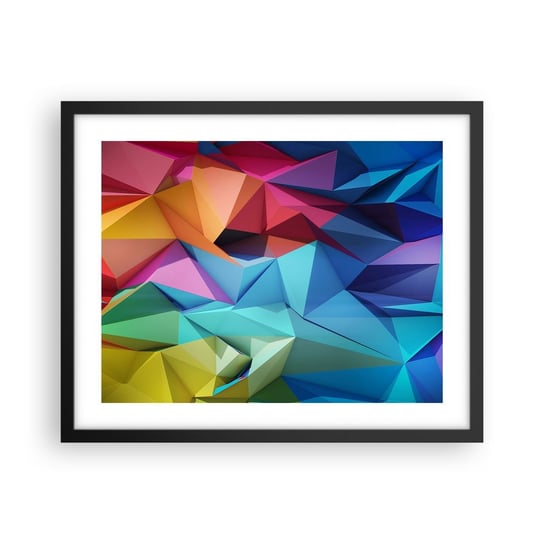 Obraz - Plakat - Tęczowe origami - 50x40cm - Abstrakcja 3D Grafika - Foto Plakaty w ramie koloru czarnego do Salonu Sypialni ARTTOR ARTTOR