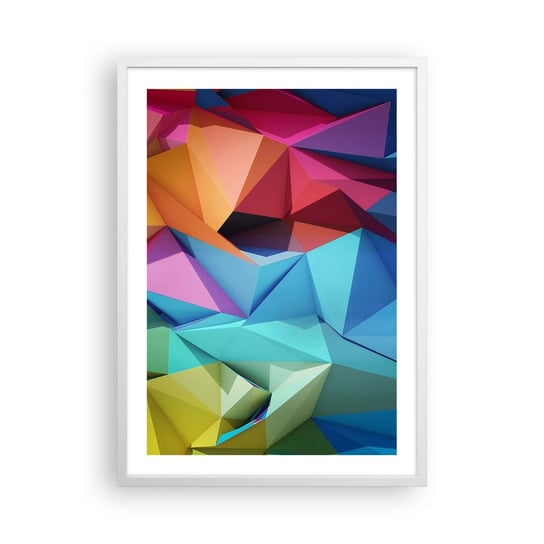 Obraz - Plakat - Tęczowe origami - 50x70cm - Abstrakcja 3D Grafika - Nowoczesny modny obraz Plakat rama biała ARTTOR ARTTOR