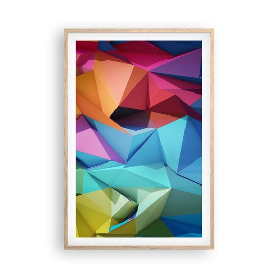 Obraz - Plakat - Tęczowe origami - 61x91cm - Abstrakcja 3D Grafika - Foto Plakaty na ścianę w ramie jasny dąb - Plakat do Salonu Sypialni ARTTOR ARTTOR