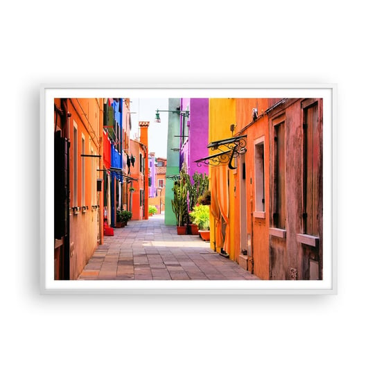 Obraz - Plakat - Tęczowy zaułek - 100x70cm - Miasto Wenecja Architektura - Foto Plakaty w ramie koloru białego do Salonu Sypialni ARTTOR ARTTOR