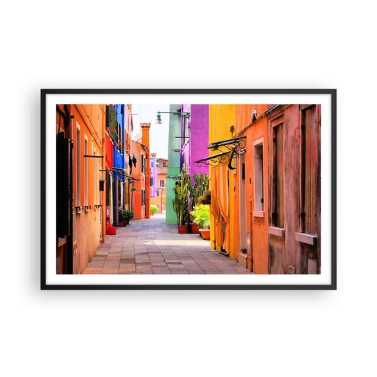 Obraz - Plakat - Tęczowy zaułek - 91x61cm - Miasto Wenecja Architektura - Foto Plakaty na ścianę w czarnej ramie - Plakat do Salonu Sypialni ARTTOR ARTTOR