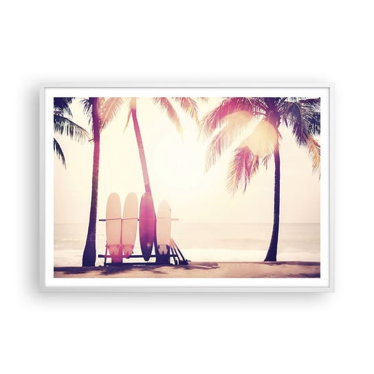Obraz - Plakat - To będzie wspaniały dzień - 100x70cm - Surfing Plaża Palma Kokosowa - Foto Plakaty w ramie koloru białego do Salonu Sypialni ARTTOR ARTTOR