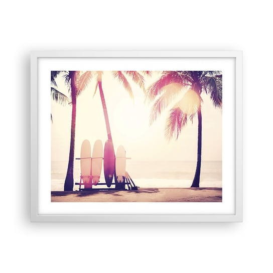 Obraz - Plakat - To będzie wspaniały dzień - 50x40cm - Surfing Plaża Palma Kokosowa - Foto Plakaty w ramie koloru białego do Salonu Sypialni ARTTOR ARTTOR