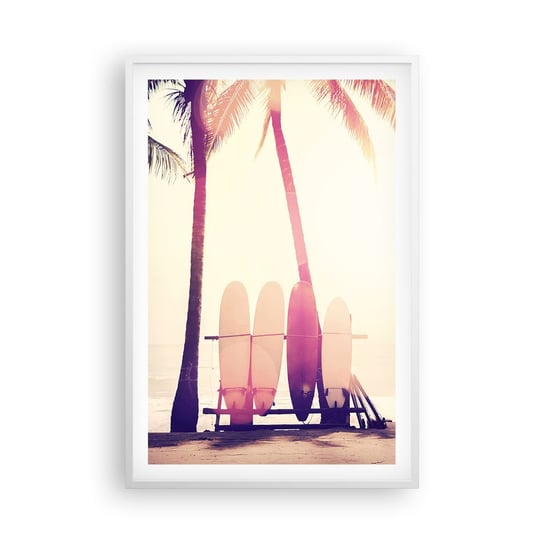 Obraz - Plakat - To będzie wspaniały dzień - 61x91cm - Surfing Plaża Palma Kokosowa - Foto Plakaty na ścianę w ramie białej - Plakat do Salonu Sypialni ARTTOR ARTTOR