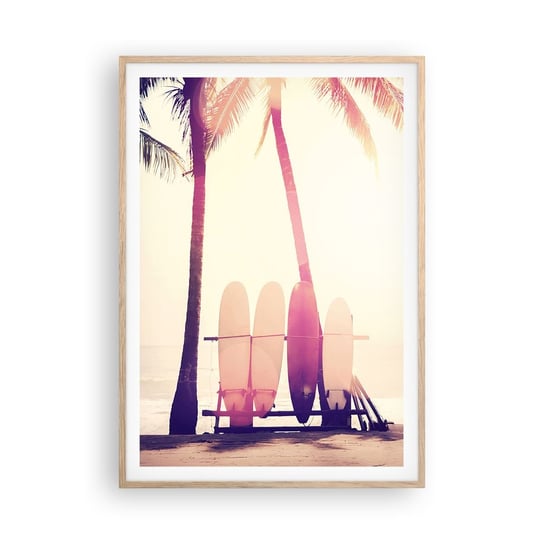 Obraz - Plakat - To będzie wspaniały dzień - 70x100cm - Surfing Plaża Palma Kokosowa - Foto Plakaty w ramie koloru jasny dąb do Salonu Sypialni ARTTOR ARTTOR