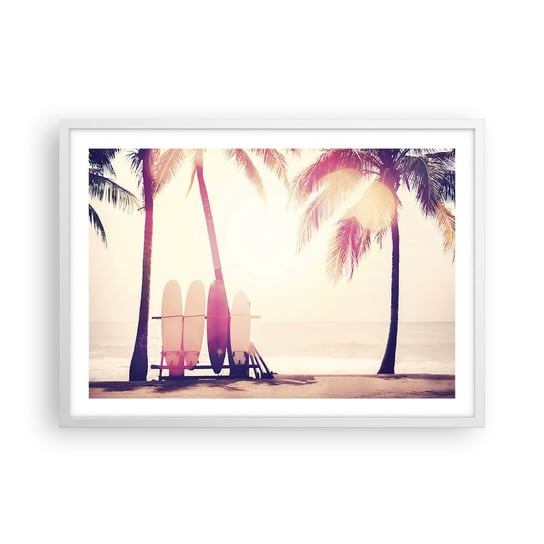 Obraz - Plakat - To będzie wspaniały dzień - 70x50cm - Surfing Plaża Palma Kokosowa - Nowoczesny modny obraz Plakat rama biała ARTTOR ARTTOR