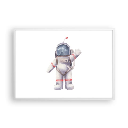 Obraz - Plakat - To na razie! - 100x70cm - Astronauta Dziecięcy Minimalizm - Foto Plakaty w ramie koloru białego do Salonu Sypialni ARTTOR ARTTOR