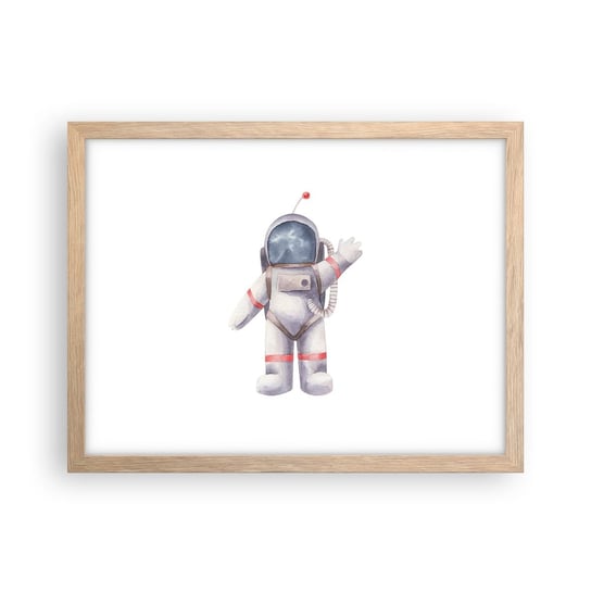 Obraz - Plakat - To na razie! - 40x30cm - Astronauta Dziecięcy Minimalizm - Foto Plakaty na ścianę w ramie jasny dąb - Plakat do Salonu Sypialni ARTTOR ARTTOR