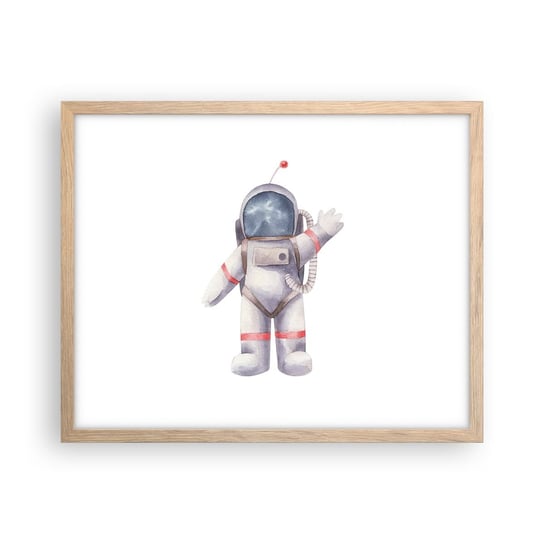 Obraz - Plakat - To na razie! - 50x40cm - Astronauta Dziecięcy Minimalizm - Foto Plakaty w ramie koloru jasny dąb do Salonu Sypialni ARTTOR ARTTOR