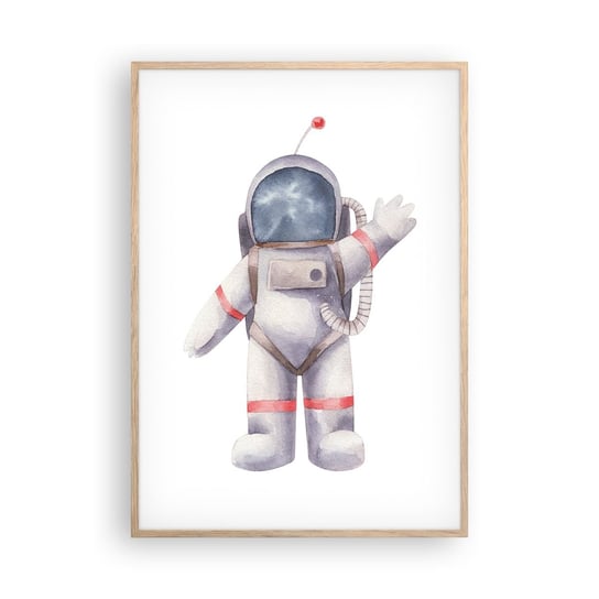 Obraz - Plakat - To na razie! - 70x100cm - Astronauta Dziecięcy Minimalizm - Foto Plakaty w ramie koloru jasny dąb do Salonu Sypialni ARTTOR ARTTOR