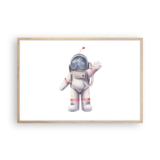 Obraz - Plakat - To na razie! - 91x61cm - Astronauta Dziecięcy Minimalizm - Foto Plakaty na ścianę w ramie jasny dąb - Plakat do Salonu Sypialni ARTTOR ARTTOR