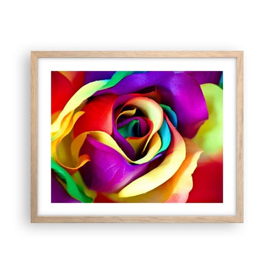 Obraz - Plakat - To niemożliwe - 50x40cm - Abstrakcja Kwiat Kolorowa Róża - Foto Plakaty w ramie koloru jasny dąb do Salonu Sypialni ARTTOR ARTTOR