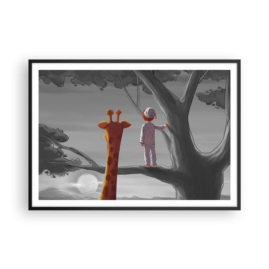 Obraz - Plakat - To się naprawdę dzieje - 100x70cm - Żyrafa Dziecięcy Sen - Foto Plakaty w ramie koloru czarnego do Salonu Sypialni ARTTOR ARTTOR