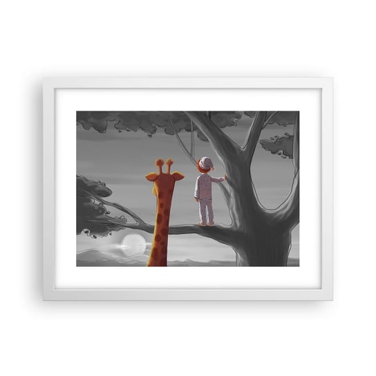 Obraz - Plakat - To się naprawdę dzieje - 40x30cm - Żyrafa Dziecięcy Sen - Foto Plakaty na ścianę w ramie białej - Plakat do Salonu Sypialni ARTTOR ARTTOR