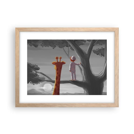 Obraz - Plakat - To się naprawdę dzieje - 40x30cm - Żyrafa Dziecięcy Sen - Foto Plakaty na ścianę w ramie jasny dąb - Plakat do Salonu Sypialni ARTTOR ARTTOR
