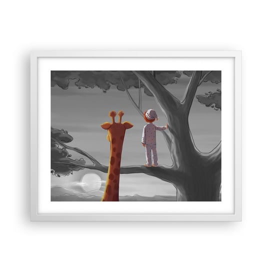 Obraz - Plakat - To się naprawdę dzieje - 50x40cm - Żyrafa Dziecięcy Sen - Foto Plakaty w ramie koloru białego do Salonu Sypialni ARTTOR ARTTOR