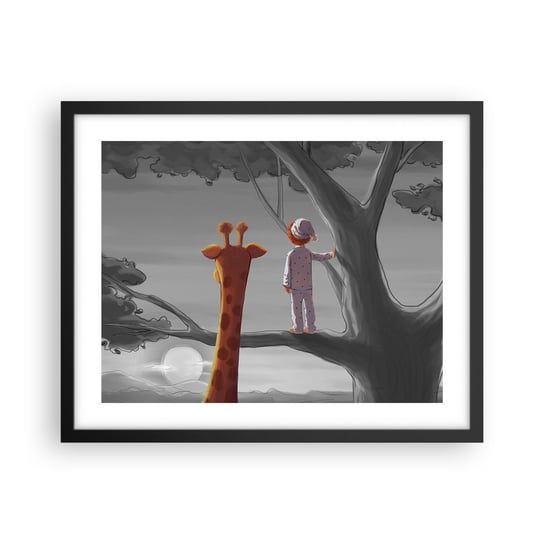 Obraz - Plakat - To się naprawdę dzieje - 50x40cm - Żyrafa Dziecięcy Sen - Foto Plakaty w ramie koloru czarnego do Salonu Sypialni ARTTOR ARTTOR