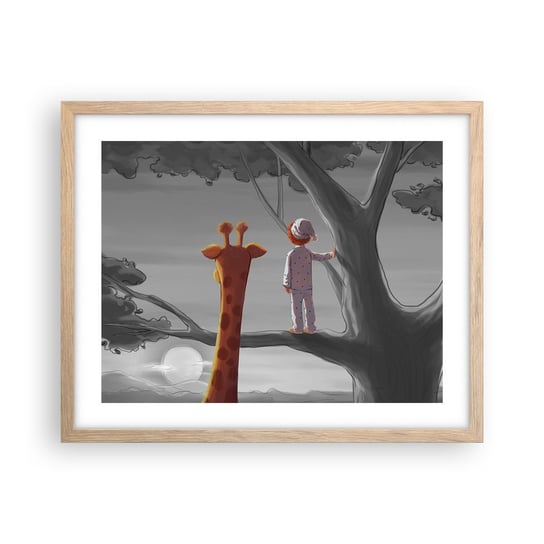 Obraz - Plakat - To się naprawdę dzieje - 50x40cm - Żyrafa Dziecięcy Sen - Foto Plakaty w ramie koloru jasny dąb do Salonu Sypialni ARTTOR ARTTOR
