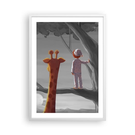 Obraz - Plakat - To się naprawdę dzieje - 50x70cm - Żyrafa Dziecięcy Sen - Nowoczesny modny obraz Plakat rama biała ARTTOR ARTTOR