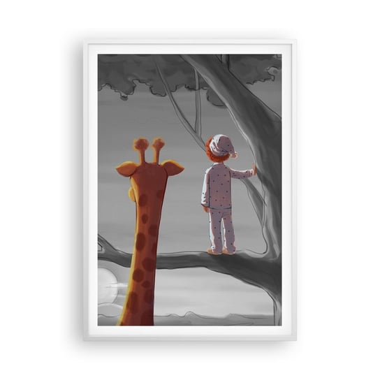Obraz - Plakat - To się naprawdę dzieje - 70x100cm - Żyrafa Dziecięcy Sen - Foto Plakaty w ramie koloru białego do Salonu Sypialni ARTTOR ARTTOR