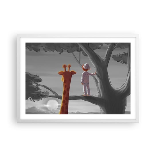 Obraz - Plakat - To się naprawdę dzieje - 70x50cm - Żyrafa Dziecięcy Sen - Nowoczesny modny obraz Plakat rama biała ARTTOR ARTTOR