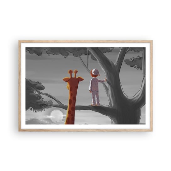 Obraz - Plakat - To się naprawdę dzieje - 91x61cm - Żyrafa Dziecięcy Sen - Foto Plakaty na ścianę w ramie jasny dąb - Plakat do Salonu Sypialni ARTTOR ARTTOR