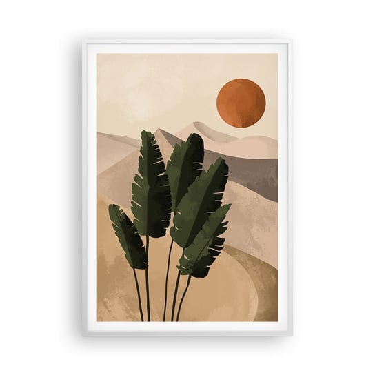 Obraz - Plakat - Triumf życia - 70x100cm - Boho Liście Słońce - Foto Plakaty w ramie koloru białego do Salonu Sypialni ARTTOR ARTTOR