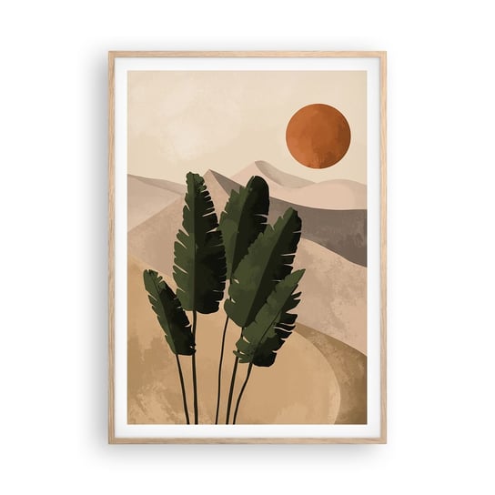 Obraz - Plakat - Triumf życia - 70x100cm - Boho Liście Słońce - Foto Plakaty w ramie koloru jasny dąb do Salonu Sypialni ARTTOR ARTTOR