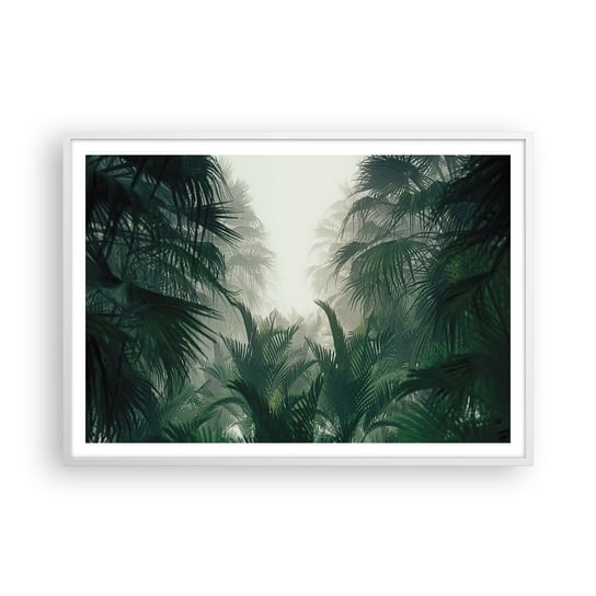 Obraz - Plakat - Tropikalna tajemnica - 100x70cm - Dżungla Palma Kokosowa Las - Foto Plakaty w ramie koloru białego do Salonu Sypialni ARTTOR ARTTOR