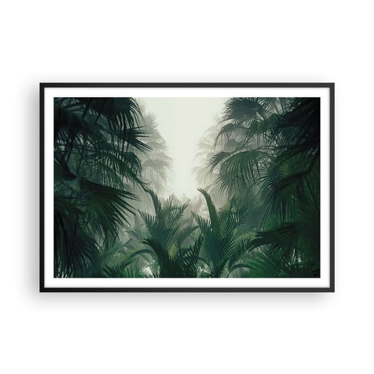 Obraz - Plakat - Tropikalna tajemnica - 100x70cm - Dżungla Palma Kokosowa Las - Foto Plakaty w ramie koloru czarnego do Salonu Sypialni ARTTOR ARTTOR