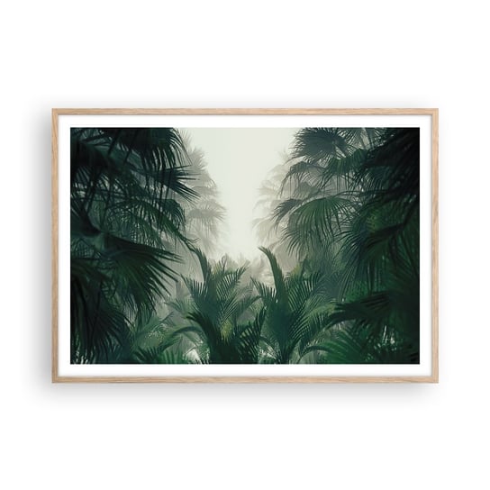 Obraz - Plakat - Tropikalna tajemnica - 100x70cm - Dżungla Palma Kokosowa Las - Foto Plakaty w ramie koloru jasny dąb do Salonu Sypialni ARTTOR ARTTOR