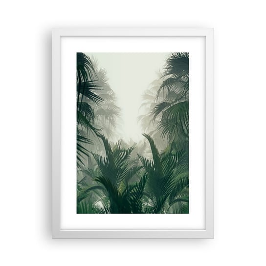 Obraz - Plakat - Tropikalna tajemnica - 30x40cm - Dżungla Palma Kokosowa Las - Foto Plakaty na ścianę w ramie białej - Plakat do Salonu Sypialni ARTTOR ARTTOR